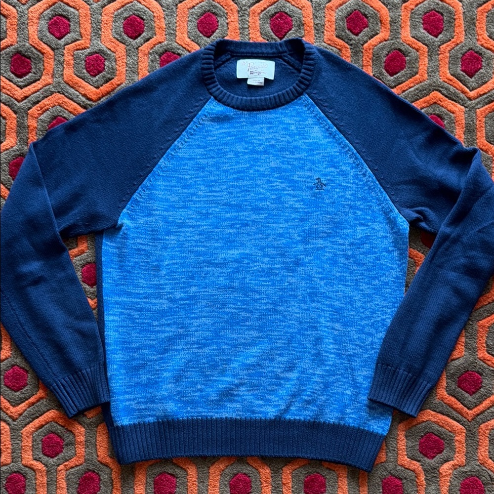 MAKE OFFER ! Original Penguin Blue Crewneck Sweater Baseball style Men's MED
